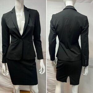 Express Women’s 0 Black Stretch Suit 00 Skirt Blazer Jacket